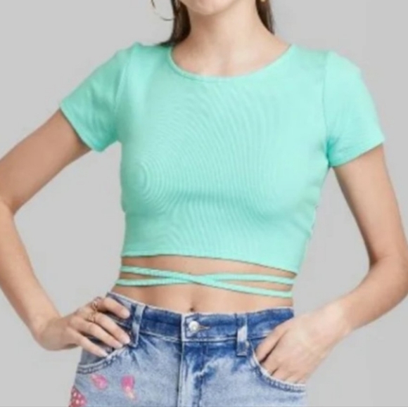 Wild Fable Short Sleeve Lace-Up Back Baby T-Shirt - Picture 2 of 4